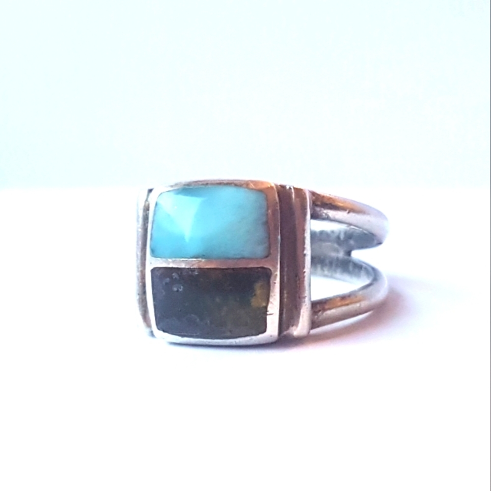 ●Sale●🇨🇦Genuine Larimar & RARE color Amber 925 Silver Ring